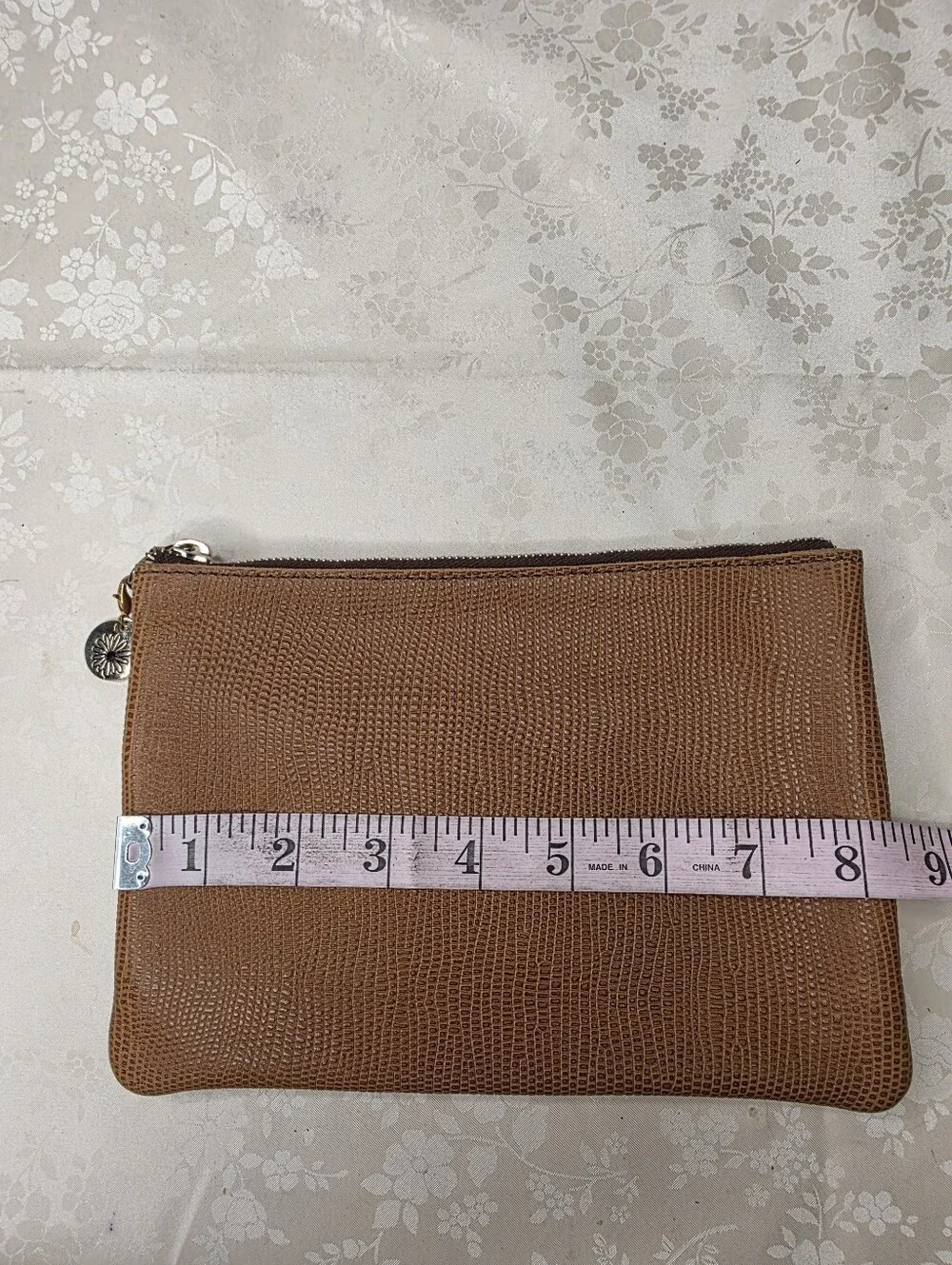 Planner Perfect Brown Lizard Embossed Leather Zippered Pouch Clutch
